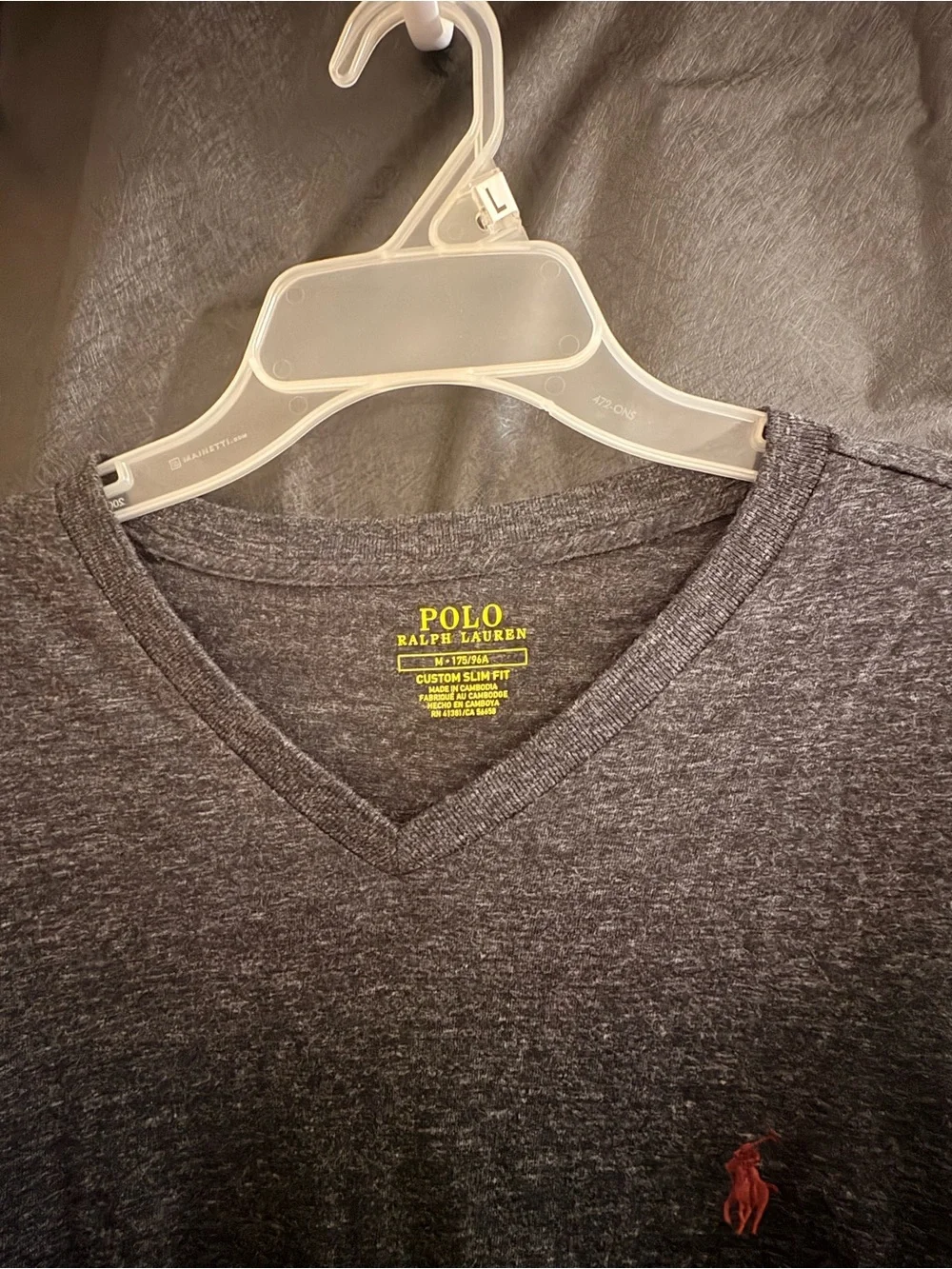 Polo by Ralph Lauren Charcoal Heather V-Neck Tee with Red Pony